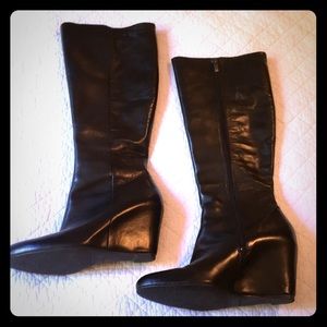 Via Spiga Tall Black Leather Wedge Boots